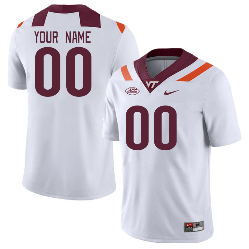 Custom Virginia Tech Hokies Name And Number College Football Jerseys Stitched-White - Click Image to Close